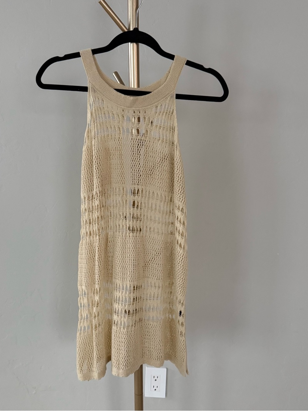 SHEIN Cream Crochet Halter Mini Swim Cover-Up Dress